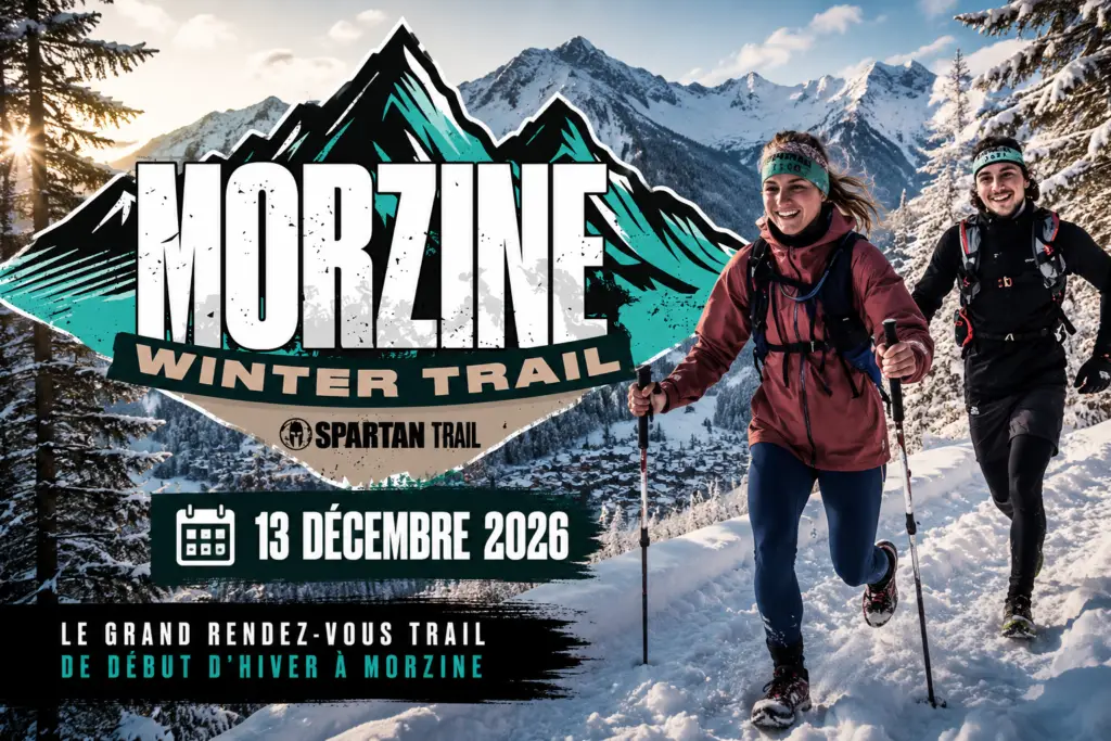 Coureurs sur un trail hivernal à Morzine