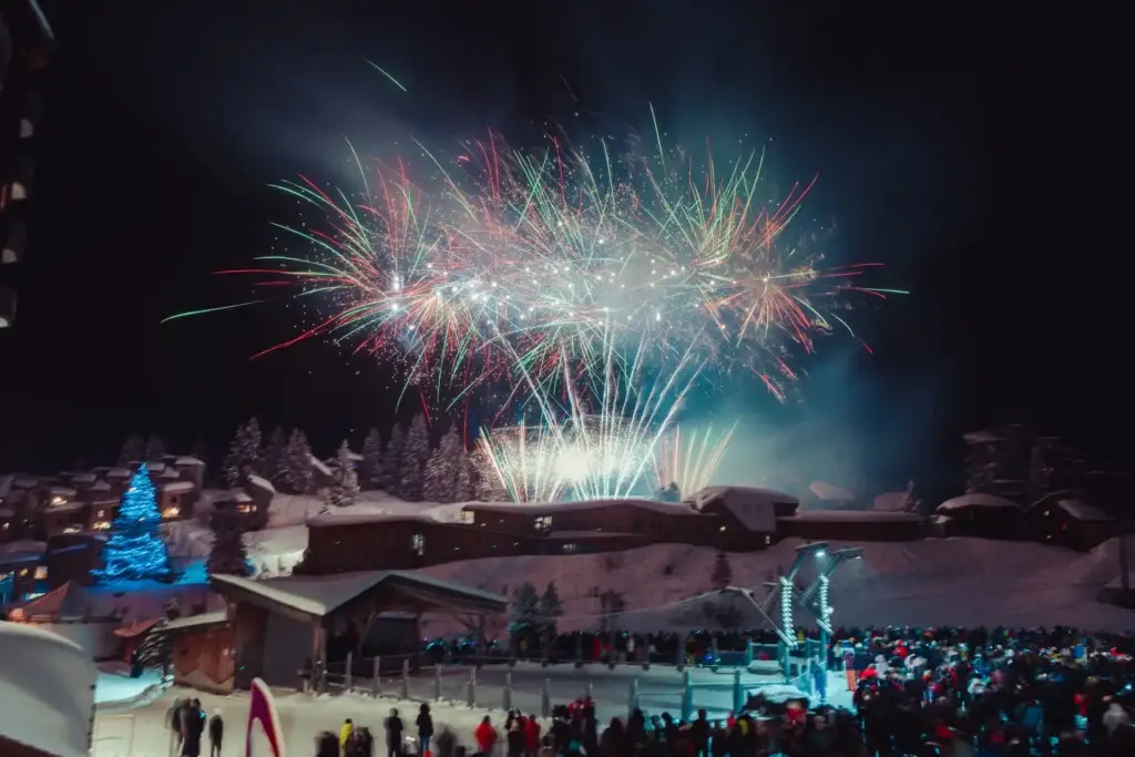 Feu d’artifice du Nouvel An à Avoriaz en montagne